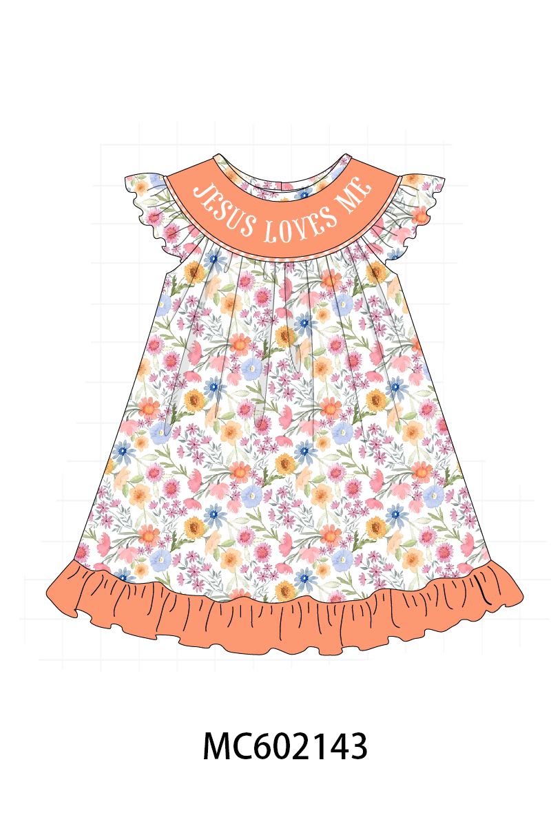 PO81 Coral floral jesus loves me smocked collection - closing 2/16 - ETA July