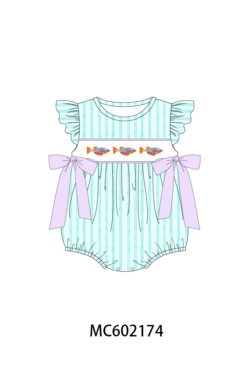 PO81 Mint neon tetra fish embroidery stripe ruffle collection - closing 2/16 - ETA July