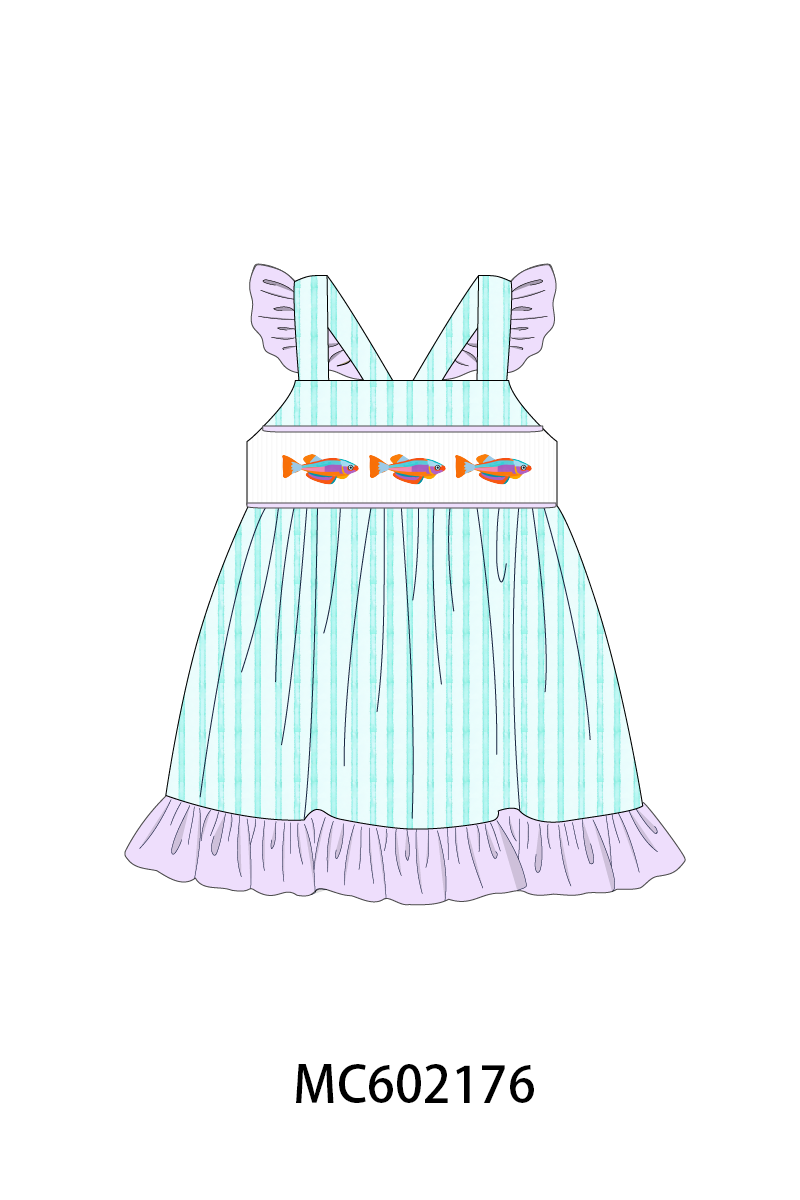 PO81 Mint neon tetra fish embroidery stripe ruffle collection - closing 2/16 - ETA July