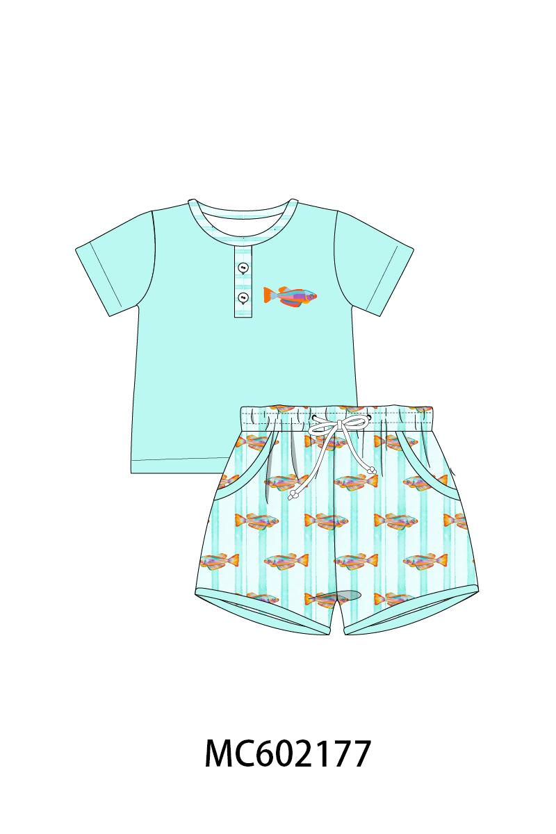 PO81 Mint neon tetra fish embroidery stripe ruffle collection - closing 2/16 - ETA July