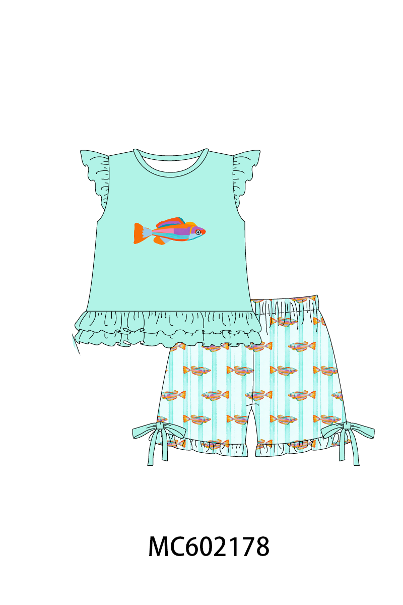 PO81 Mint neon tetra fish embroidery stripe ruffle collection - closing 2/16 - ETA July