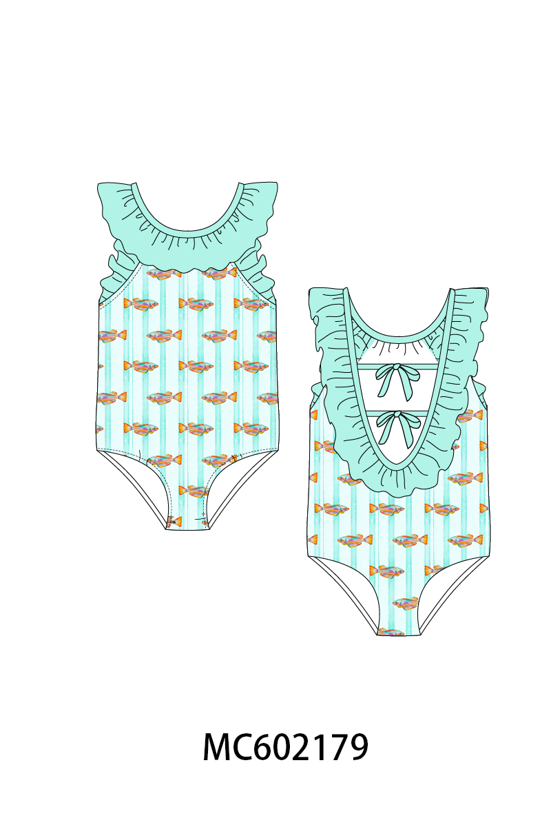 PO81 Mint neon tetra fish embroidery stripe ruffle collection - closing 2/16 - ETA July