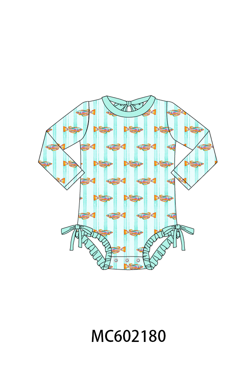 PO81 Mint neon tetra fish embroidery stripe ruffle collection - closing 2/16 - ETA July