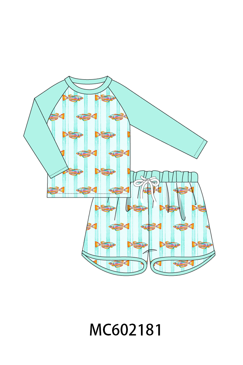PO81 Mint neon tetra fish embroidery stripe ruffle collection - closing 2/16 - ETA July