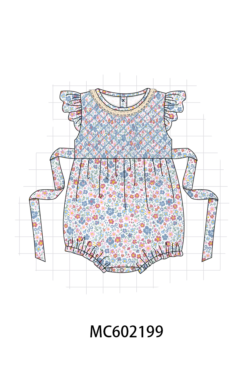 PO81 Blue floral smocked bow collection - closing 2/16 - ETA July