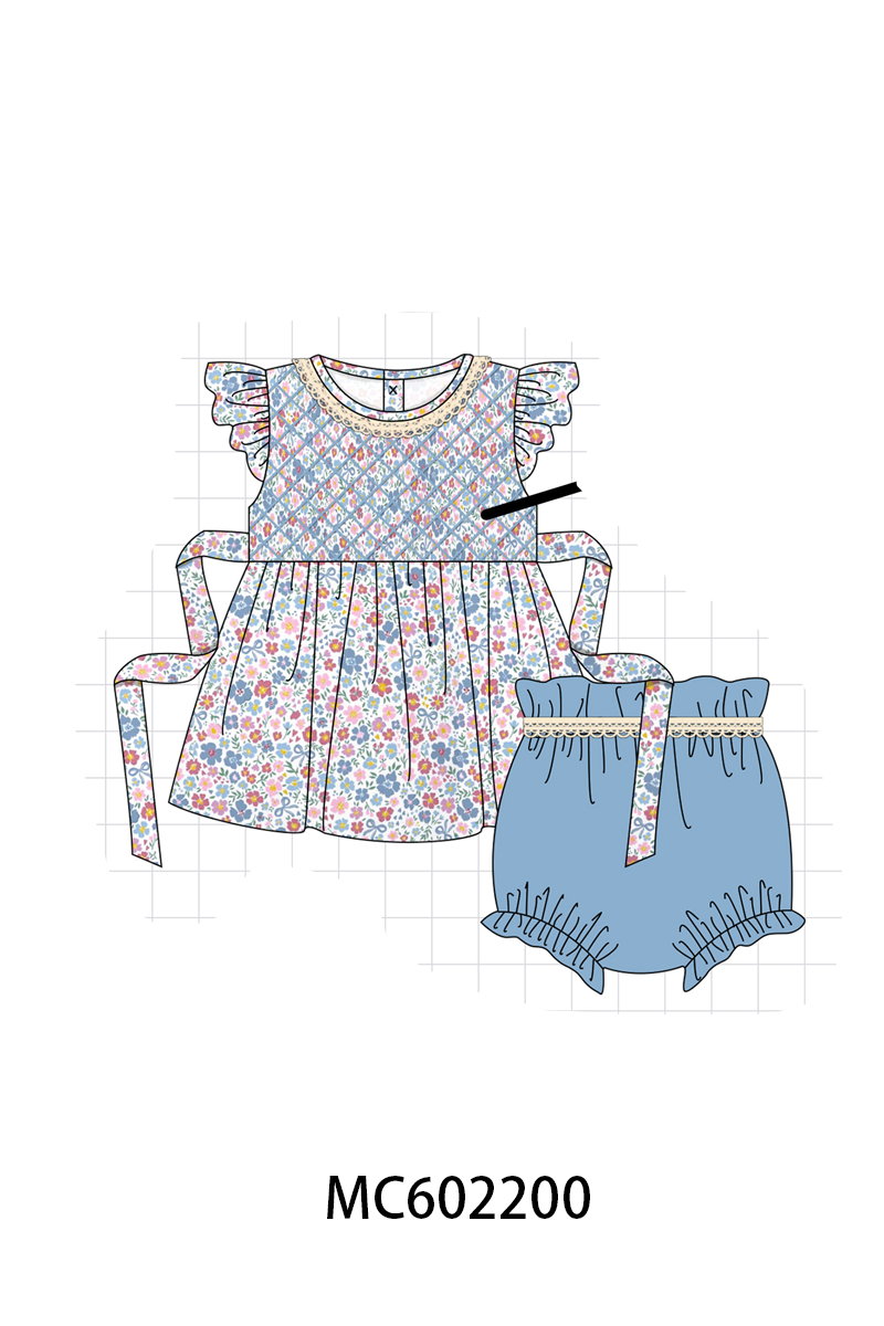 PO81 Blue floral smocked bow collection - closing 2/16 - ETA July