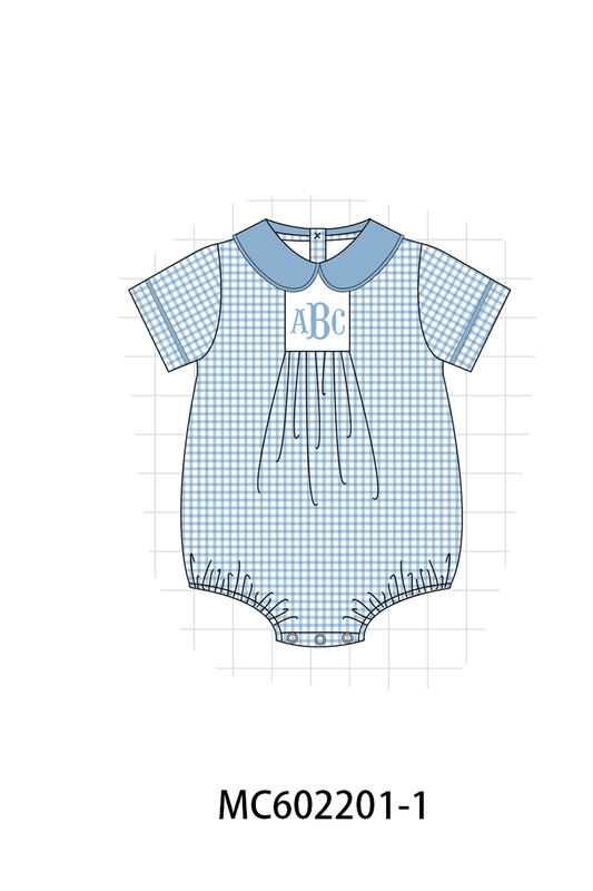 PO81 Blue monogram embroidery gingham boy collection - closing 2/16 - ETA July