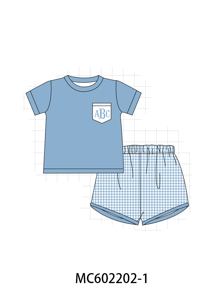 PO81 Blue monogram embroidery gingham boy collection - closing 2/16 - ETA July