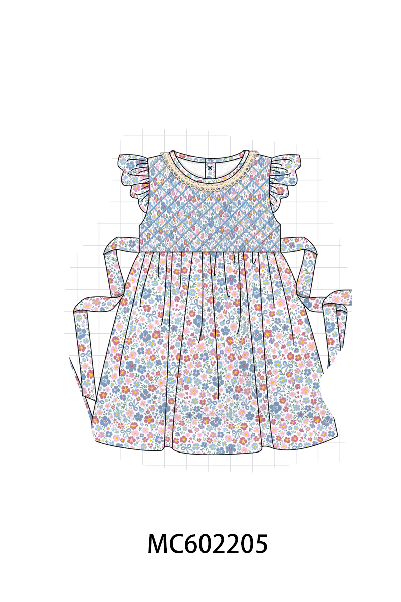 PO81 Blue floral smocked bow collection - closing 2/16 - ETA July