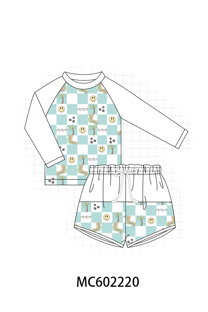 PO81 Blue checkered smile print swimsuit collection - closing 2/16 - ETA July