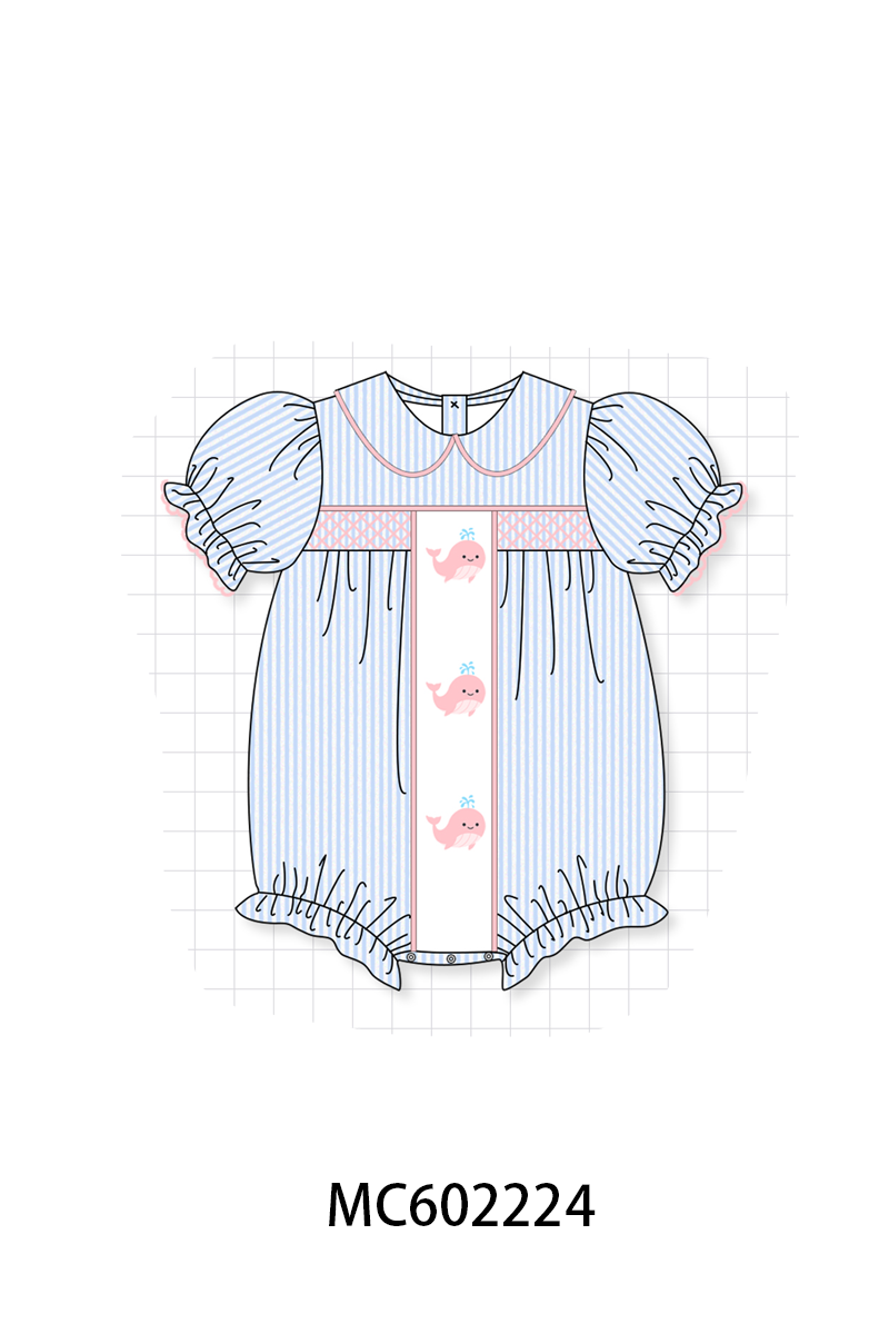 PO81 Blue stripe seersucker whale embroidery smocked collection - closing 2/16 - ETA July