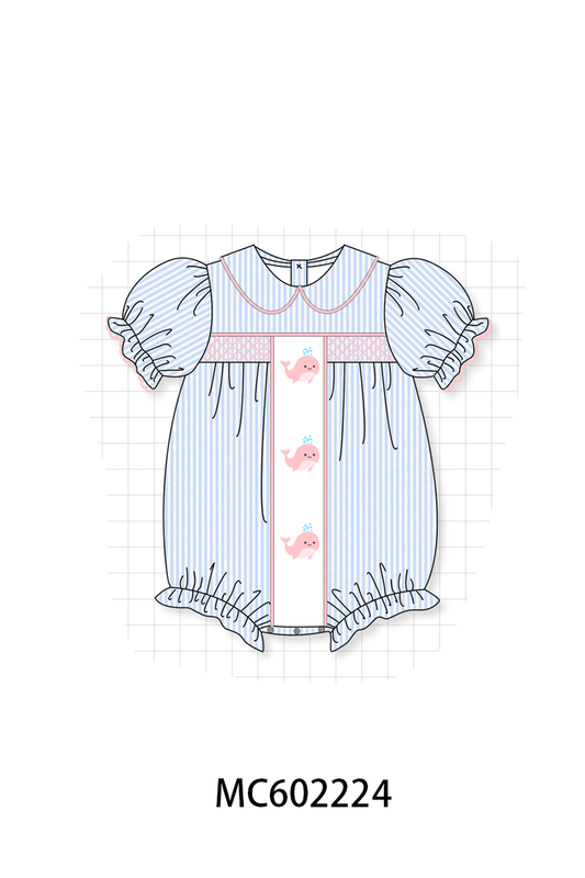 PO81 Blue stripe seersucker whale embroidery smocked collection - closing 2/16 - ETA July