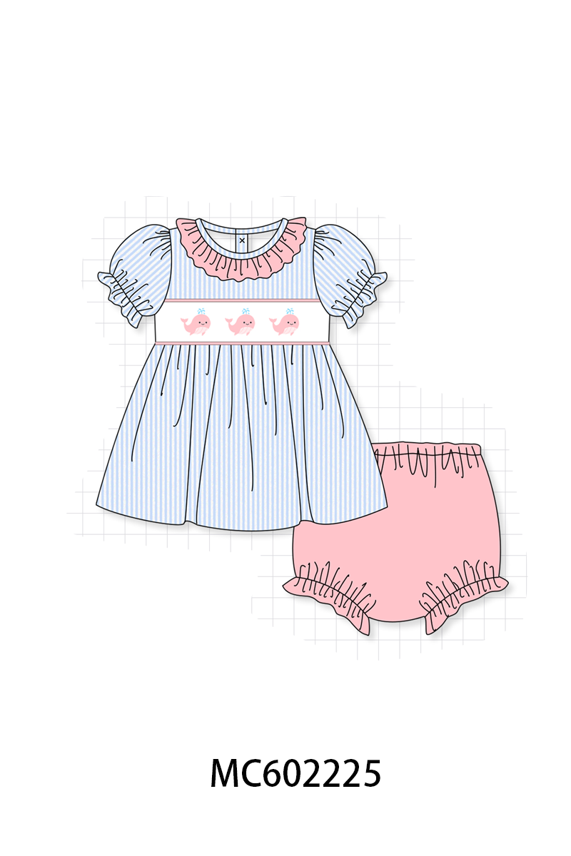 PO81 Blue stripe seersucker whale embroidery smocked collection - closing 2/16 - ETA July