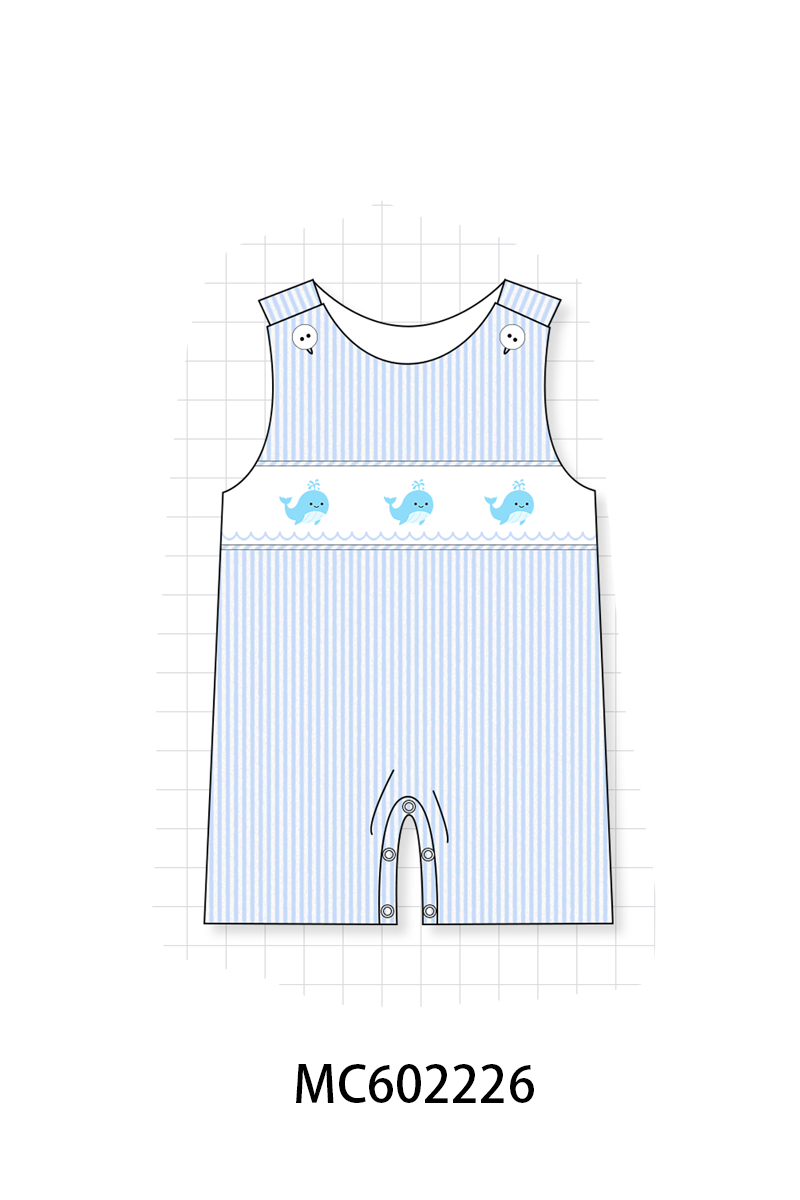 PO81 Blue stripe seersucker whale embroidery smocked collection - closing 2/16 - ETA July