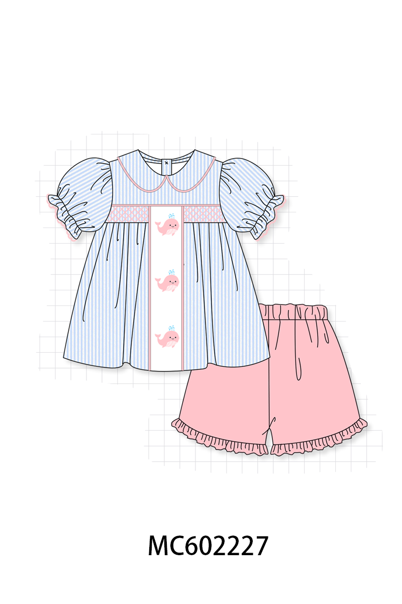 PO81 Blue stripe seersucker whale embroidery smocked collection - closing 2/16 - ETA July