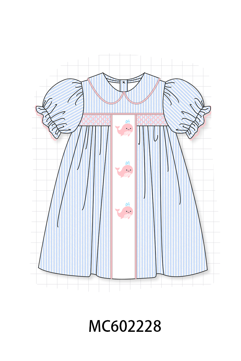 PO81 Blue stripe seersucker whale embroidery smocked collection - closing 2/16 - ETA July