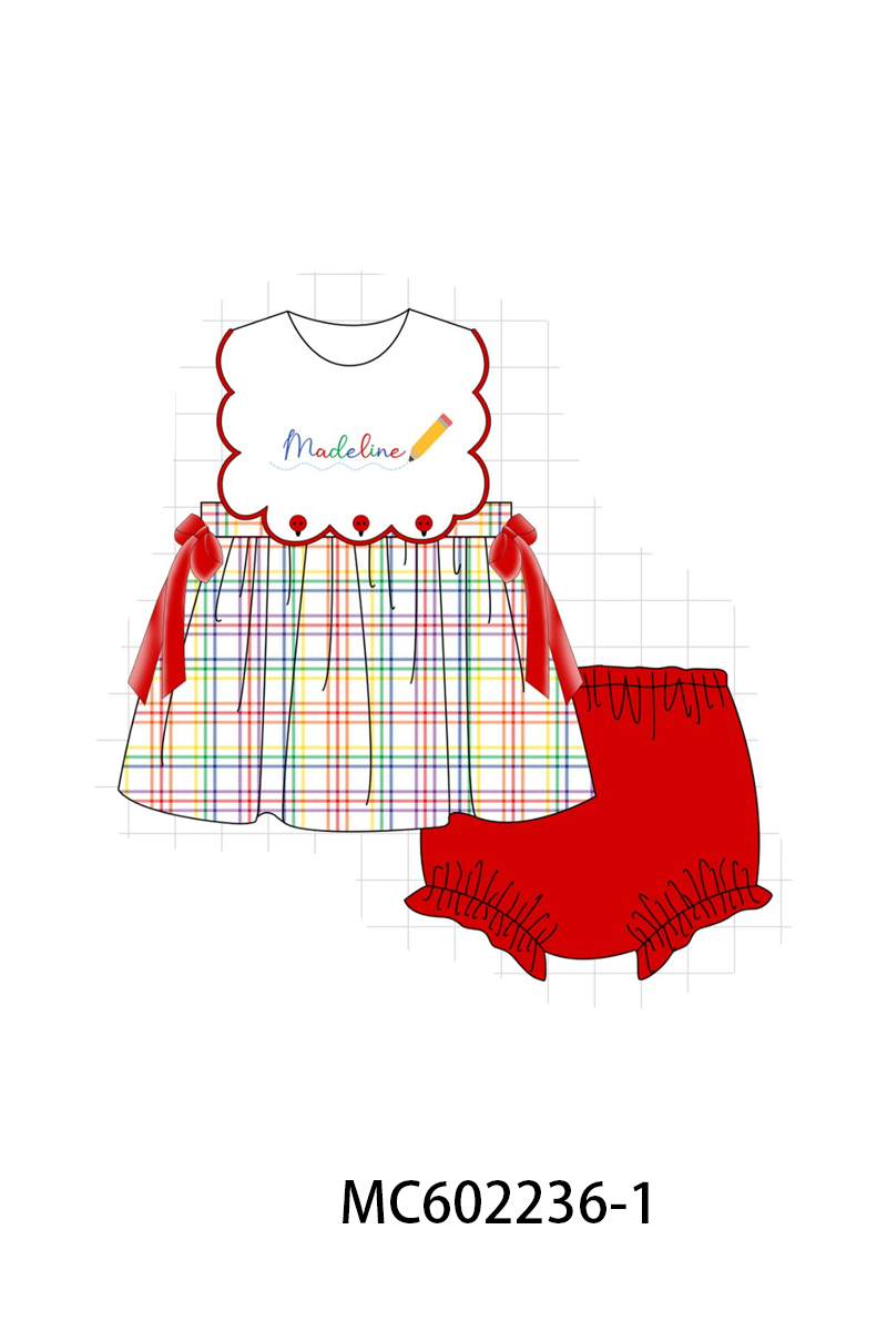 PO81 Red back to school pencil monogram embroidery plaid collection - closing 2/16 - ETA July