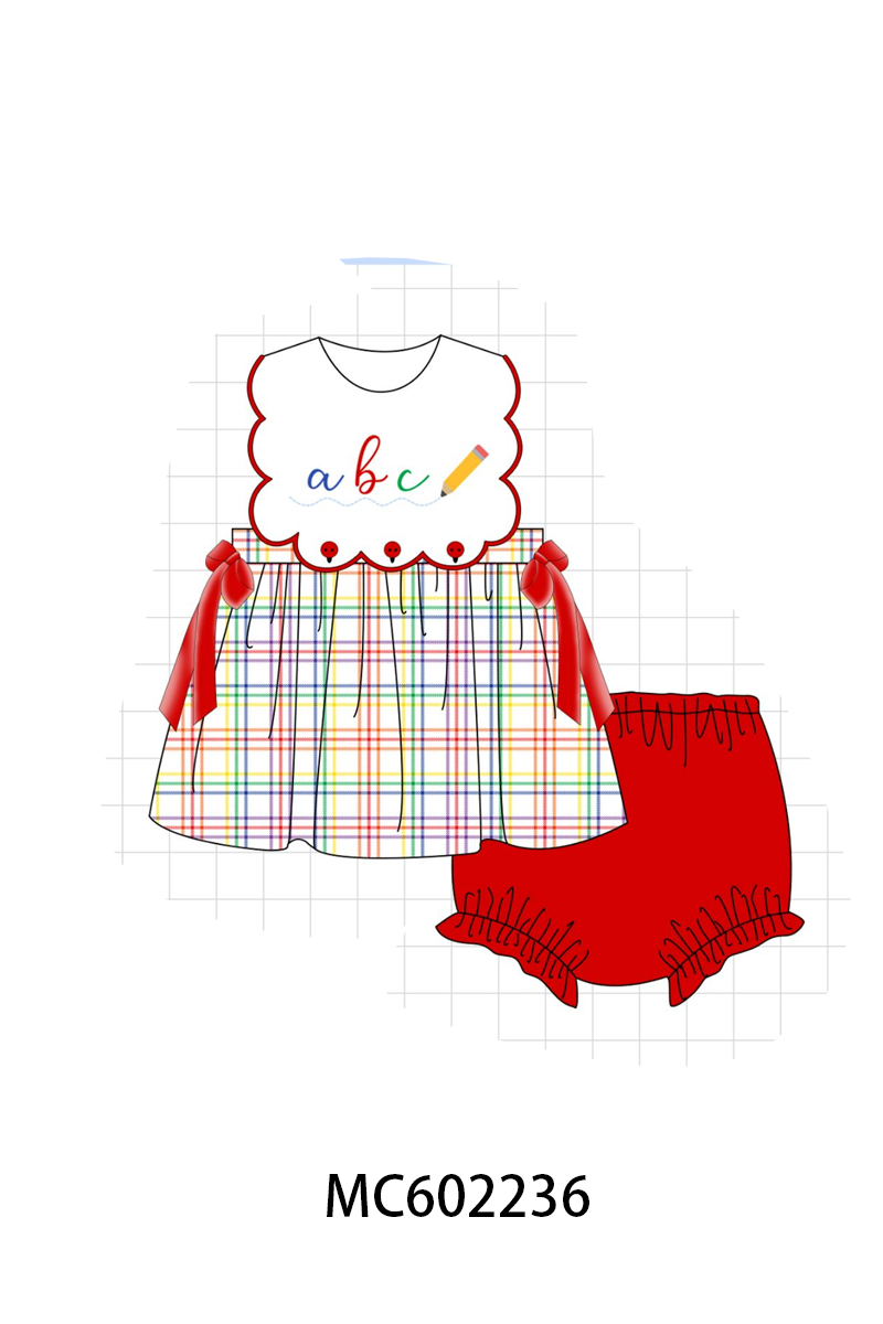 PO81 Red back to school pencil abc embroidery plaid collection - closing 2/16 - ETA July