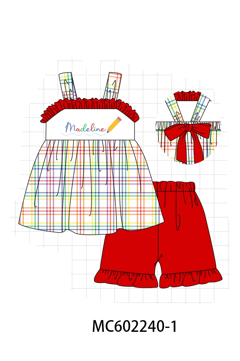 PO81 Red back to school pencil monogram embroidery plaid collection - closing 2/16 - ETA July