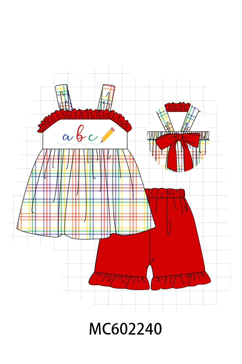 PO81 Red back to school pencil abc embroidery plaid collection - closing 2/16 - ETA July