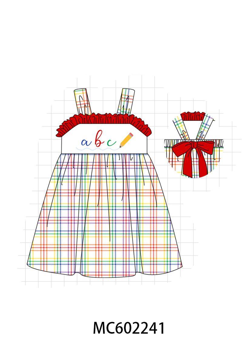 PO81 Red back to school pencil abc embroidery plaid collection - closing 2/16 - ETA July