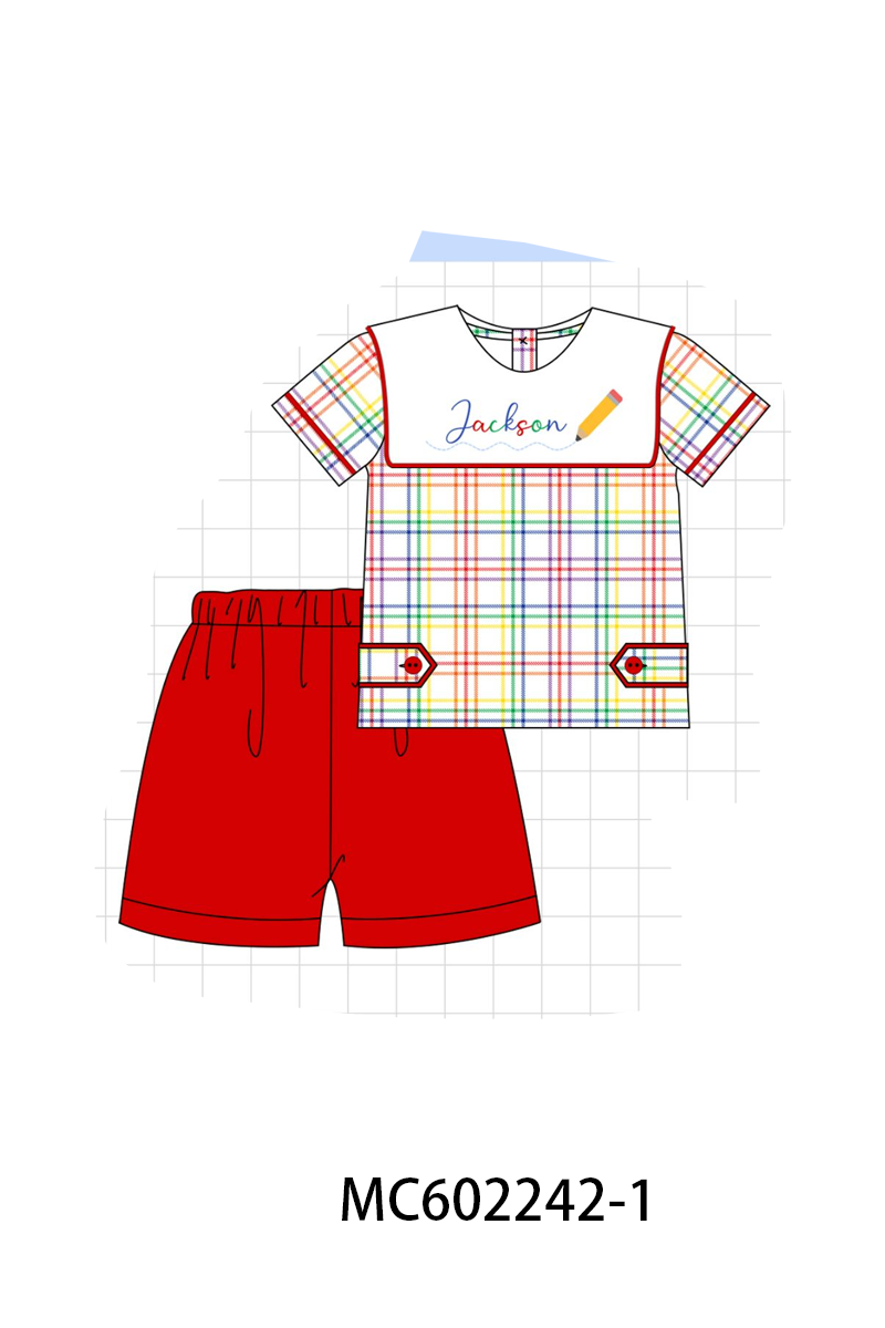 PO81 Red back to school pencil monogram embroidery plaid collection - closing 2/16 - ETA July