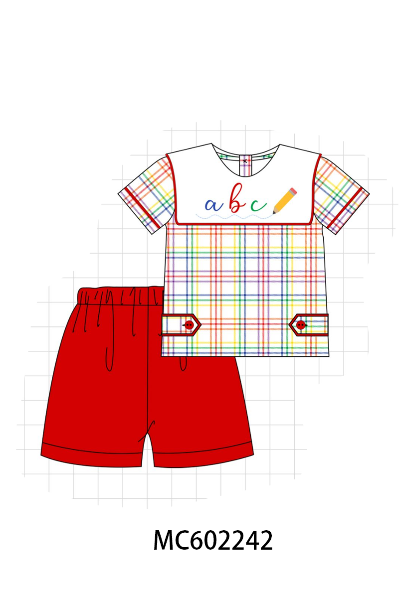 PO81 Red back to school pencil abc embroidery plaid collection - closing 2/16 - ETA July