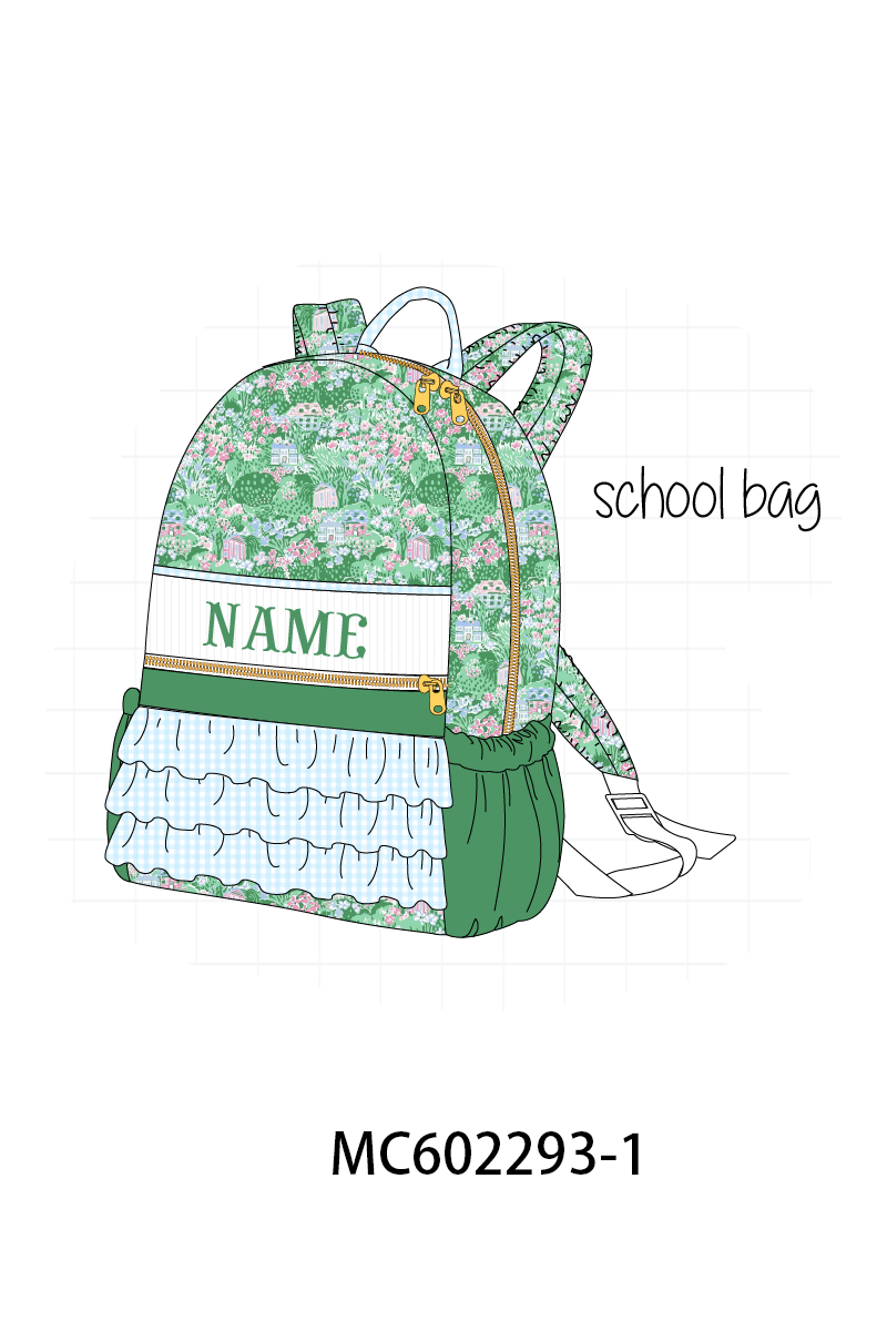 PO81 Green house floral print monogram embroidery backpack - closing 2/16 - ETA July