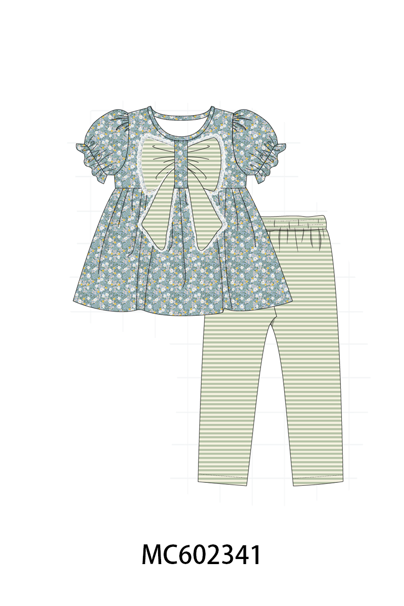 PO82 Teal floral lace bow stripe collection - closing 3/2 - ETA July