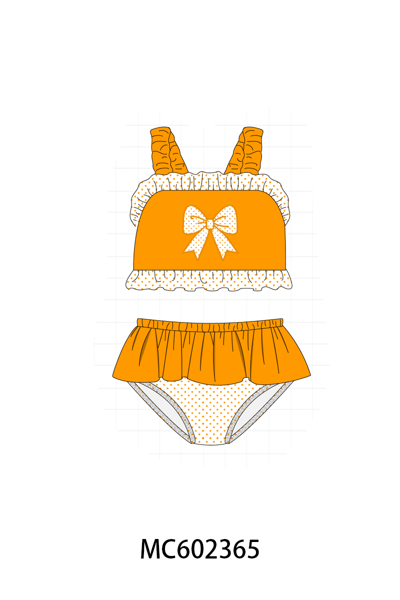 PO82 Orange Tennessee bow floral print ruffle swimsuit collection - closing 3/2 - ETA July