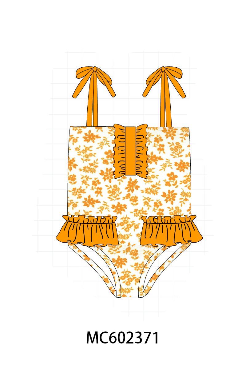 PO82 Orange Tennessee bow floral print ruffle swimsuit collection - closing 3/2 - ETA July