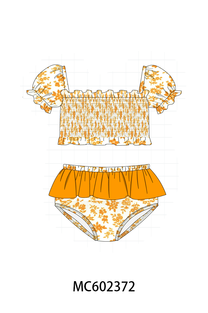 PO82 Orange Tennessee bow floral print ruffle swimsuit collection - closing 3/2 - ETA July