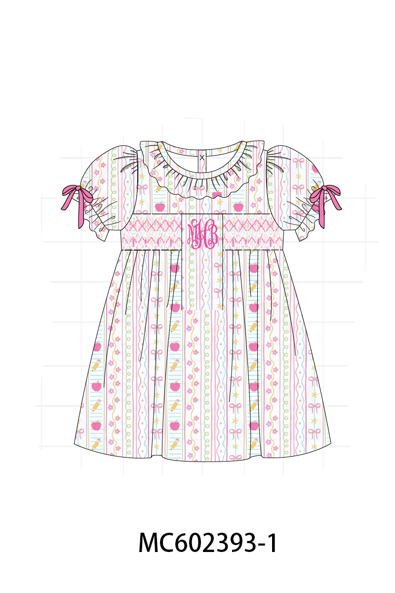 PO82 Pink&blue apple back to school monogram smocked collection - closing 3/2 - ETA July