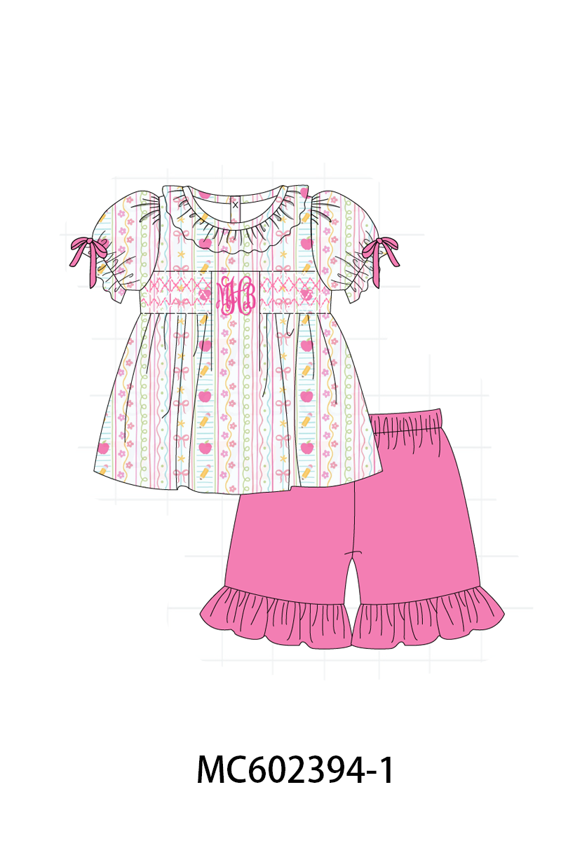 PO82 Pink&blue apple back to school monogram smocked collection - closing 3/2 - ETA July