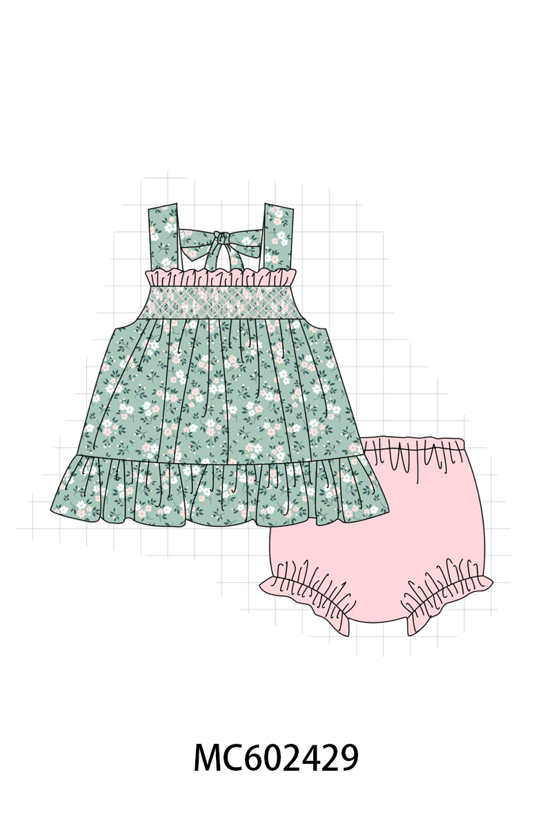 PO82 Green floral ruffle smocked collection - closing 3/2 - ETA July