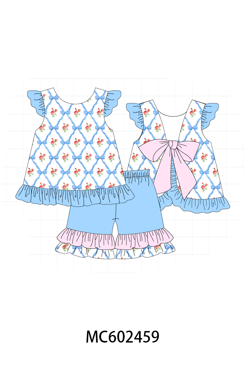 PO82 Blue bow rose print ruffle collection - closing 3/2 - ETA July