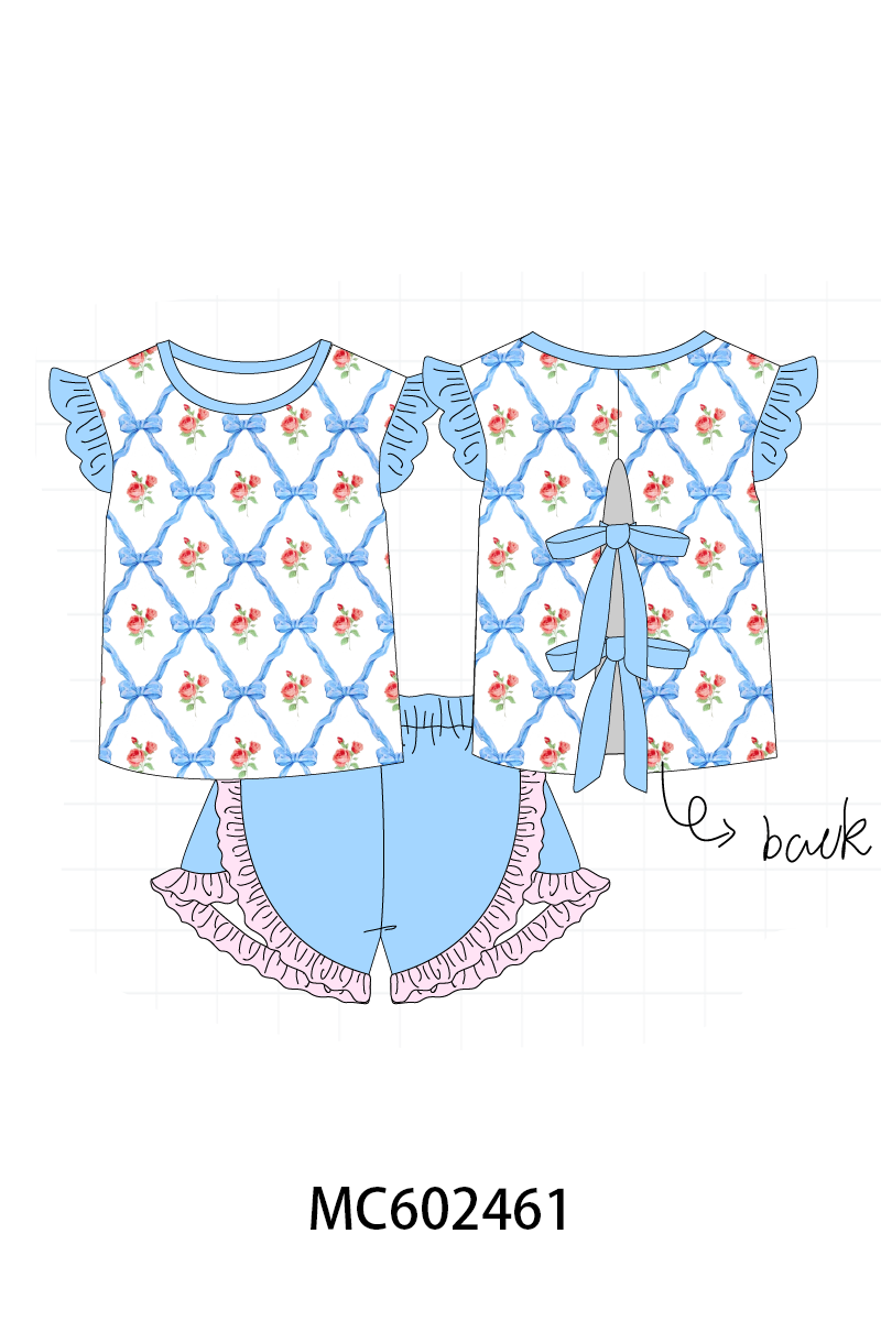 PO82 Blue bow rose print ruffle collection - closing 3/2 - ETA July