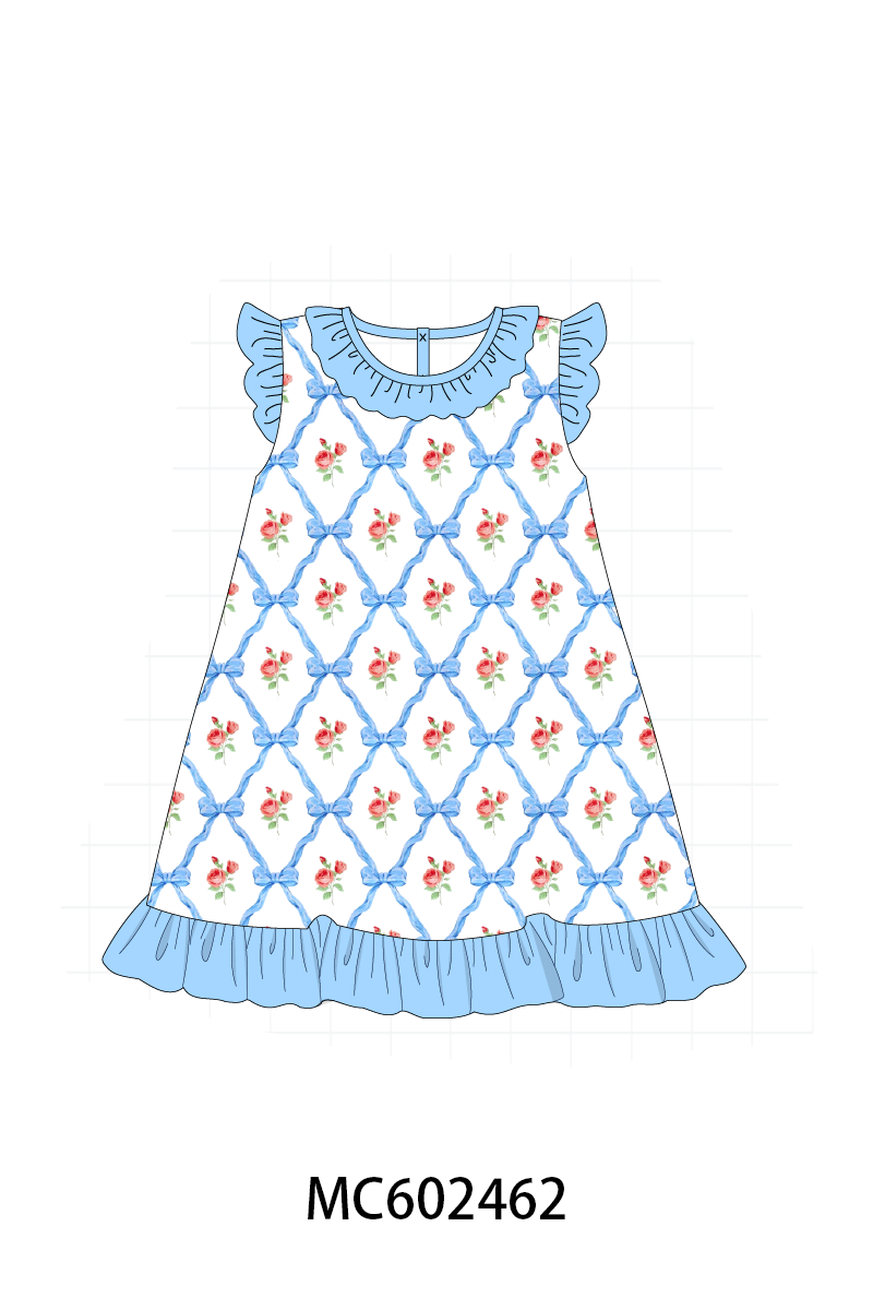 PO82 Blue bow rose print ruffle collection - closing 3/2 - ETA July