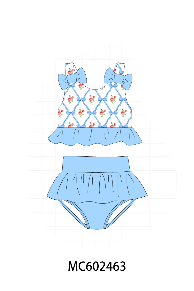 PO82 Blue bow rose print ruffle collection - closing 3/2 - ETA July