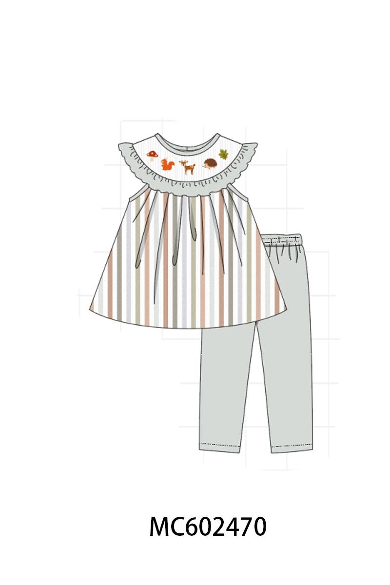 PO82 Grey keep wild animal embroidery stripe collection - closing 3/2 - ETA July