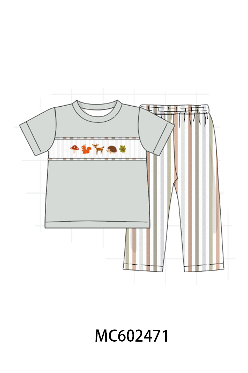 PO82 Grey keep wild animal embroidery stripe collection - closing 3/2 - ETA July
