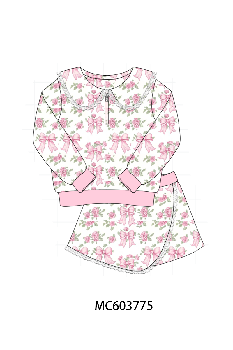 PO85 Pink bow floral print lace skorts set collection - ETA late august - closing 3/30
