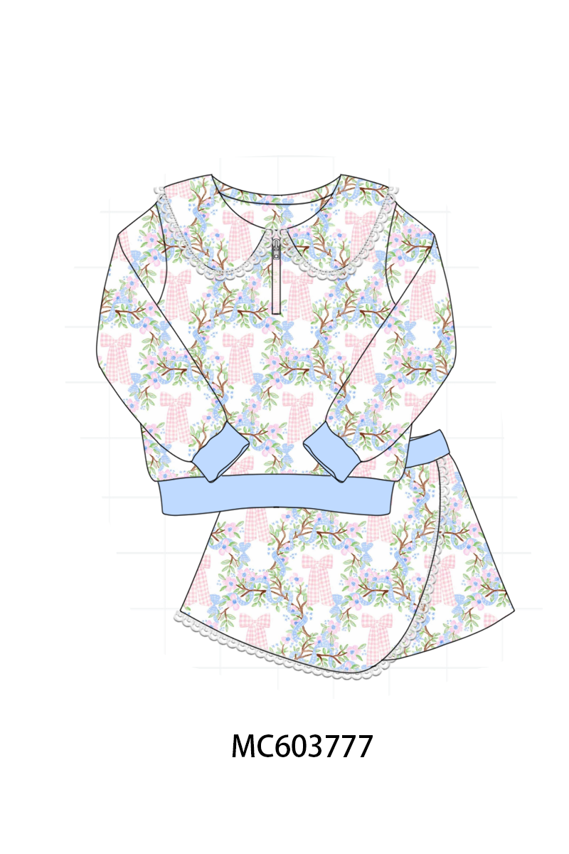 PO85 Pink bow floral print lace skorts set collection - ETA late august - closing 3/30