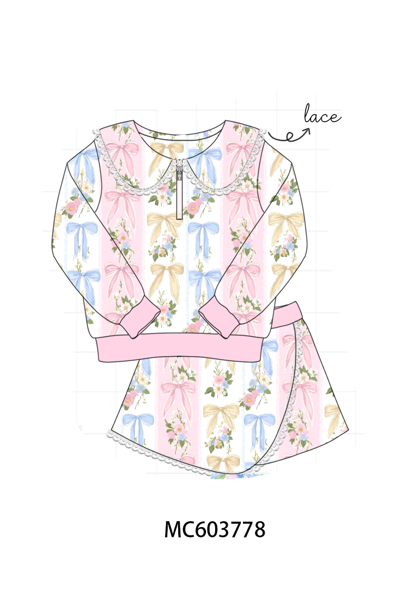 PO85 Pink bow floral print lace skorts set collection - ETA late august - closing 3/30
