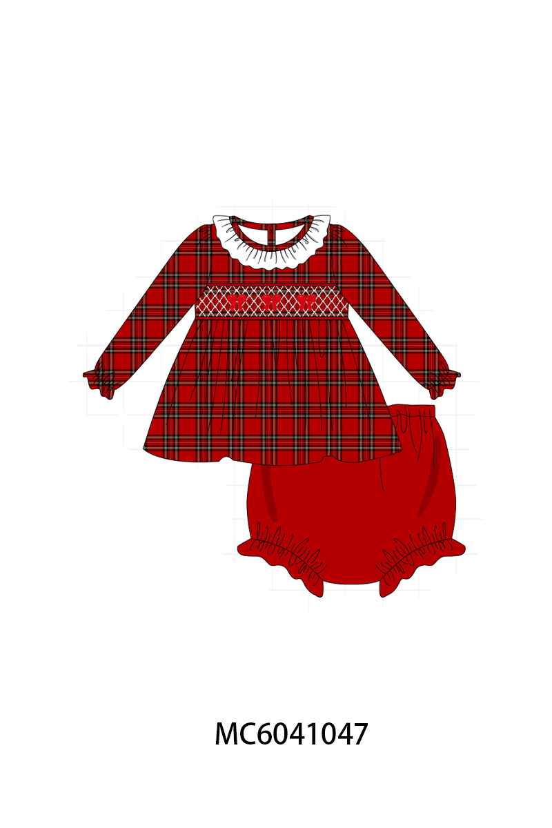 PO90 Red plaid bow smocked ruffle collection - closing 5/11 - ETA early October