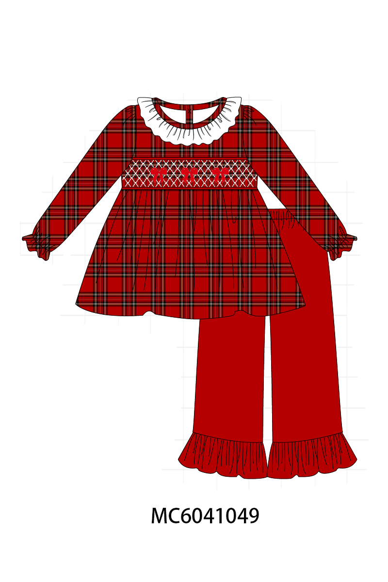 PO90 Red plaid bow smocked ruffle collection - closing 5/11 - ETA early October