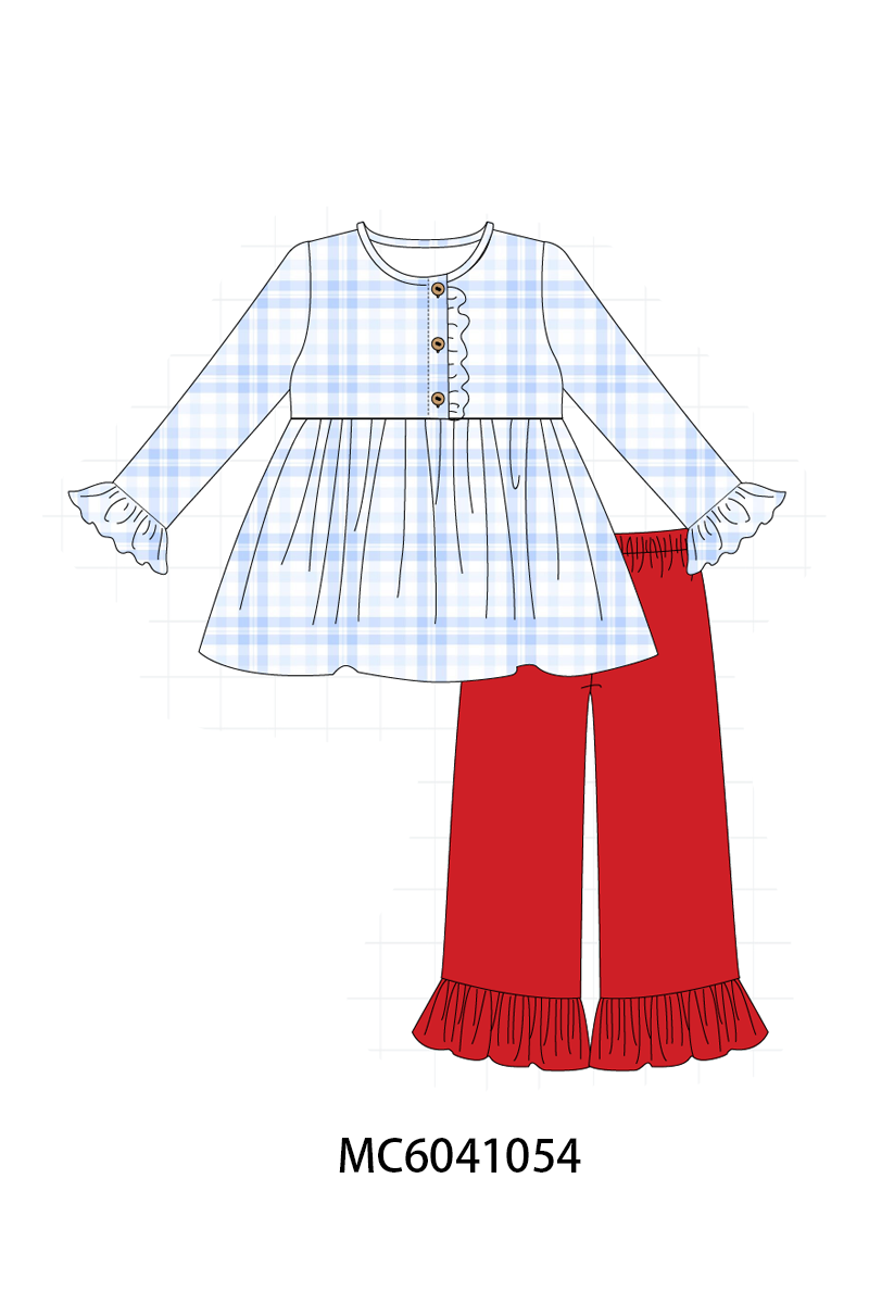 PO90 Blue christmas plaid ruffle collection - closing 5/11 - ETA early October