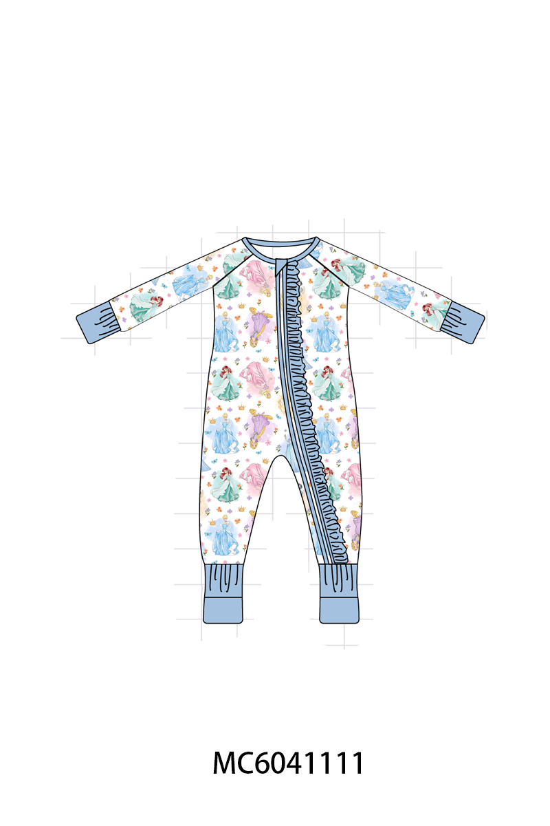 PO90 Blue princess print ruffle bamboo collection - closing 5/11 - ETA early October