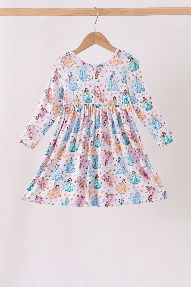 Blue princess ruffle bamboo dress