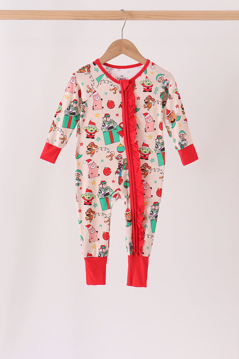 Red christmas toy story ruffle bamboo romper